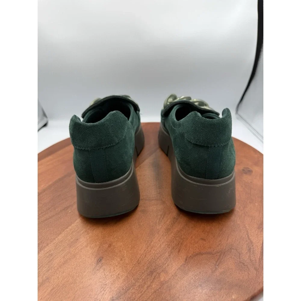 NAKED FEET Princeton Emerald Suede Chunky Chain PLatform Loafer Women's Size 9.5